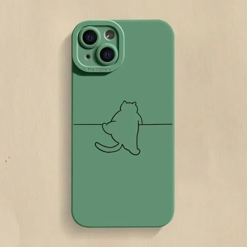 New Minimalist Cartoon Case For iPhone 11 12 13 14 15 Pro Max X XR XS 7 8 Plus SE 2 Kitten Shockproof Soft Silicone Bottom Cover