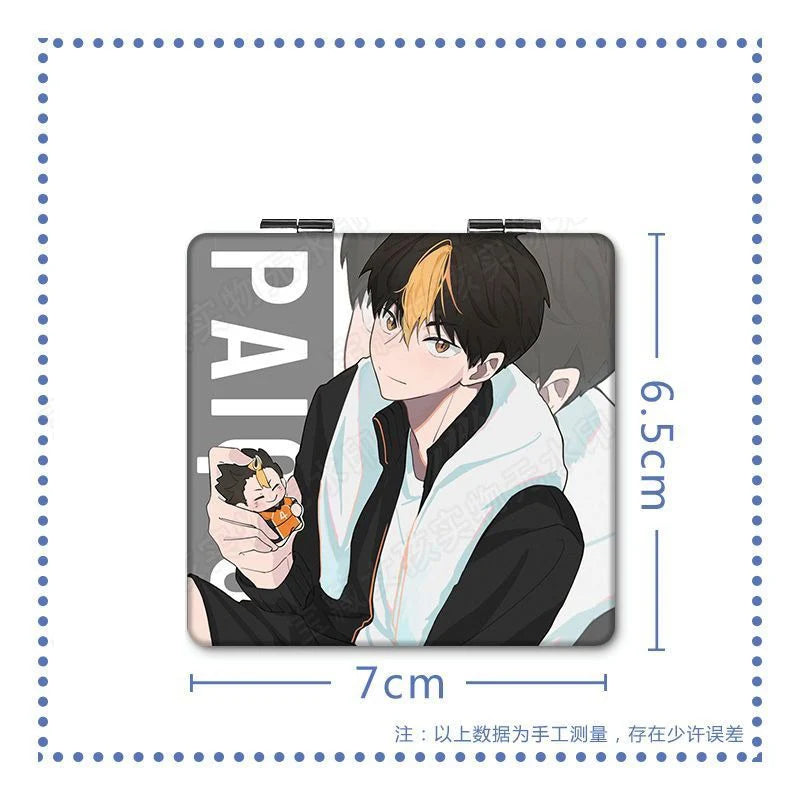 6x7cm, Haikyuu, Folding Double-sided Makeup Mirror, Portable Travel, Mini Light Compact, Anime Cute Girls Kids,Magnifying,Square