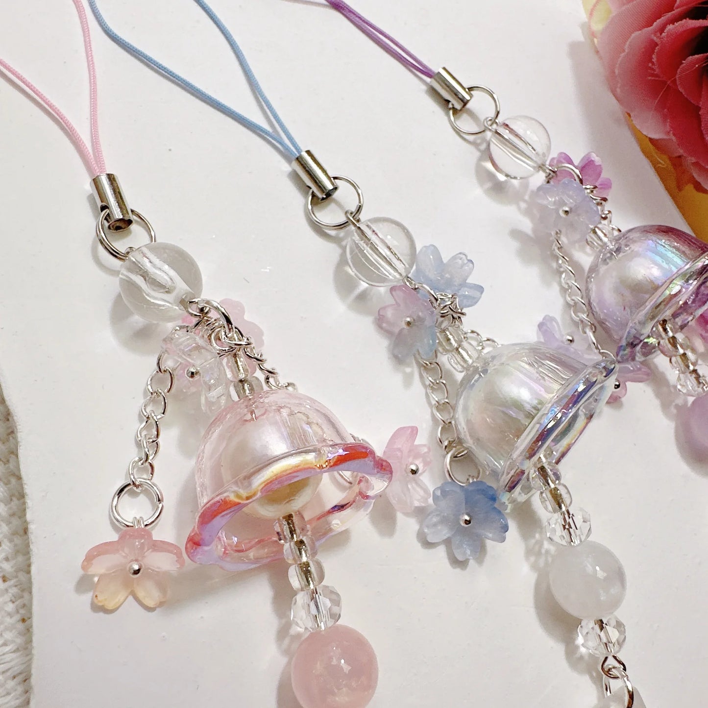 Phone Charm Strap Jellyfish Wind Chime Lily Flower Pendant Keychain Cute Key Phone Lanyard Women Girl Bag Ornament