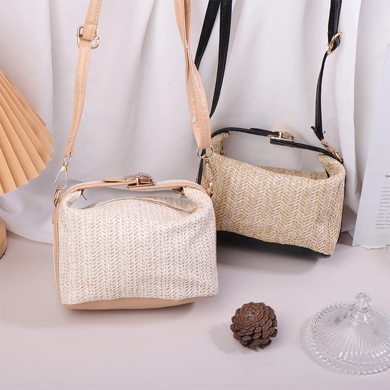 Straw Crossbody Bag For Women Fashion Bohemian Small Knitting Summer Purse And Handbag Ladies Casual Vacation Bucket Beach Bags