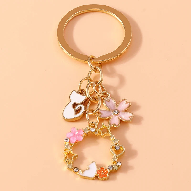 Cute Enamel Flower Keychain Butterfly Key Rings Pendants for Key Holder Women Girls Handbag Decor DIY Jewelry Gifts
