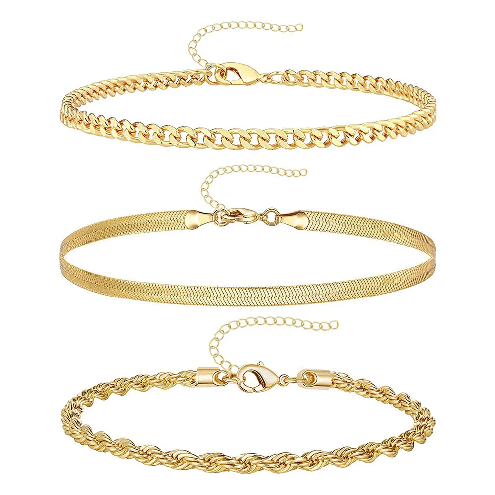 3Pcs Stainless Steel Anklet Set For Women Snake Twisted Rope Chain On Foot Female Summer Beach Ankle Bracelet Never Fade Jewelry