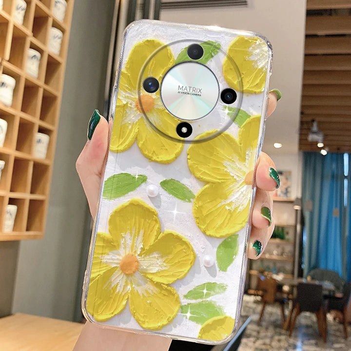 Blue Light Flowers Phone Case For Honor 90 Lite 200 Pro 200 Lite X9c X9a X9b Magic 5 6 Lite 20 Huawei Mate 20 Pro 5G Clear Cover