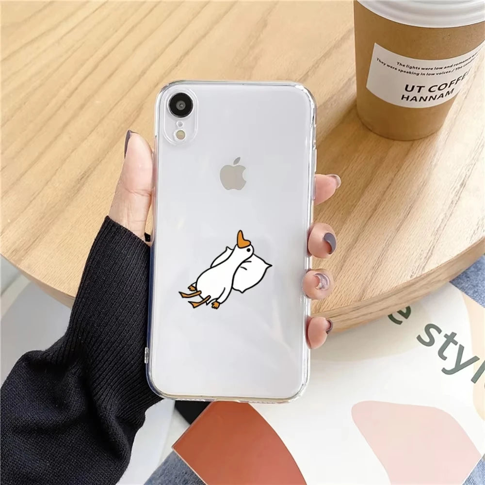 Funny Duck Phone Case For iPhone 16 15 14 13 12 11 Pro XS MAX 7 XR 8 7 Plus Clear Cover Fundas
