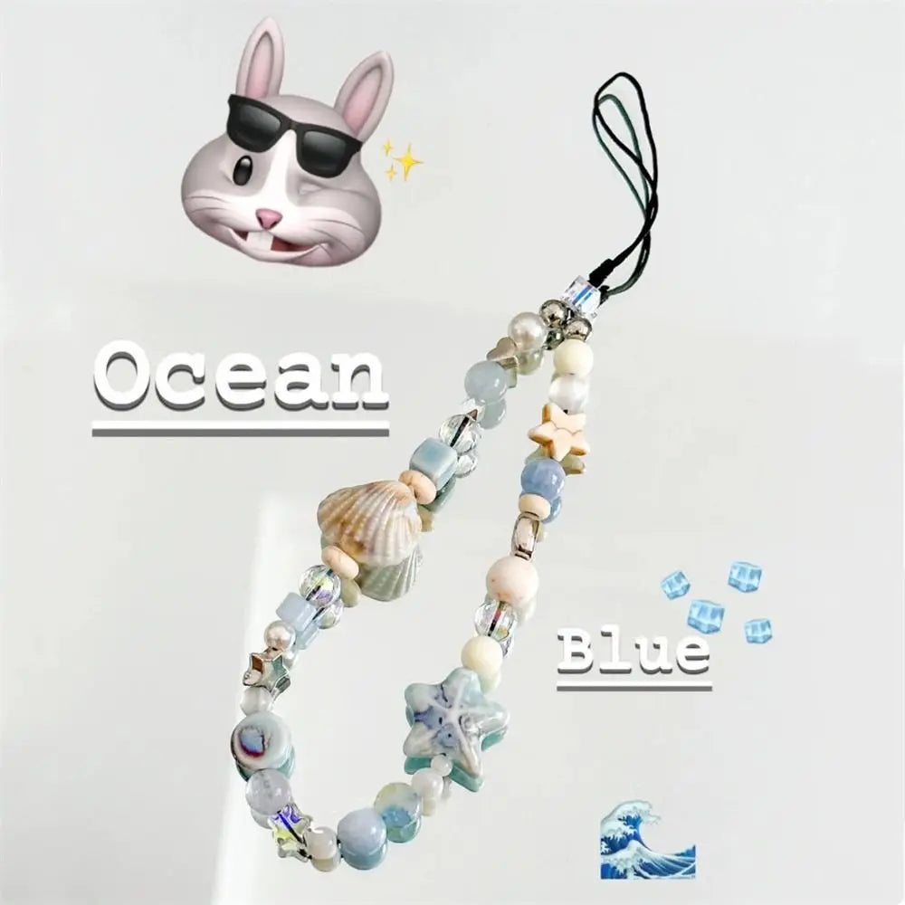 Hanging Cord Beaded Phone Chain Trendy Pendant Phone Charms Star Pearl Phone Strap Women Girls Handmade Summer Mobile Lanyard