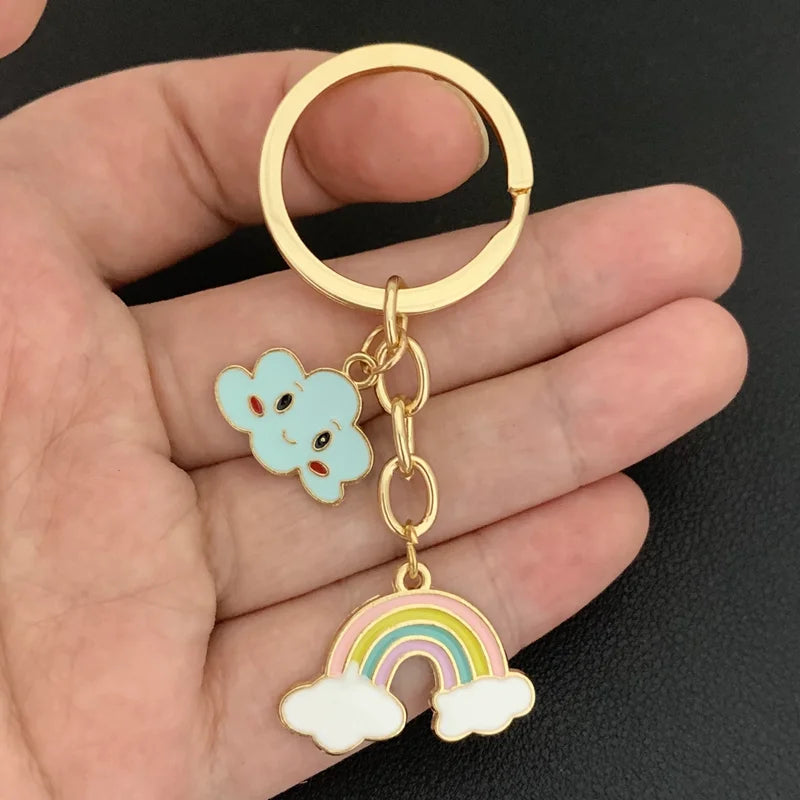 Cute Rainbow Cloud Keychain Smile Face Key Ring Enamel Key Chains For Women Girls Handbag Accessorie DIY Handmade Jewelry Gifts