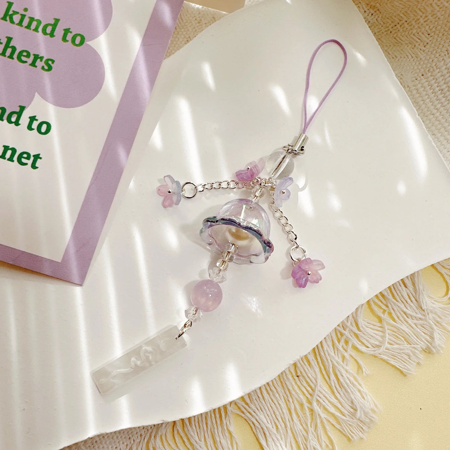 Phone Charm Strap Jellyfish Wind Chime Lily Flower Pendant Keychain Cute Key Phone Lanyard Women Girl Bag Ornament