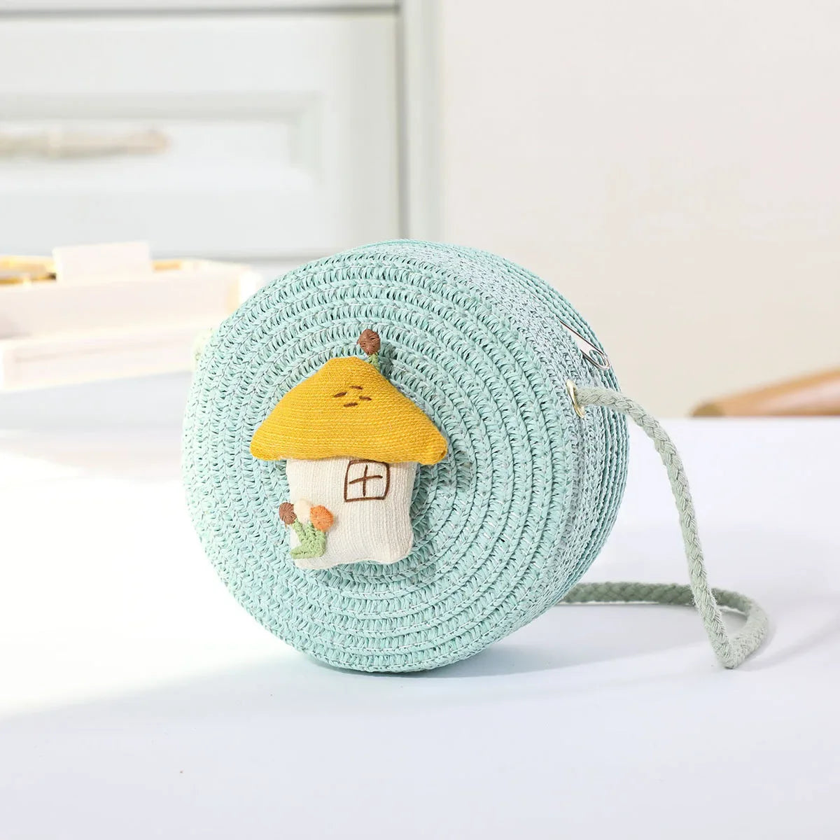 Fashion Round Woven Bow Girls Crossbody Bag Simple Baby Kids Beach Purse Clutch Casual Straw Flower Children's Shoulder Bags