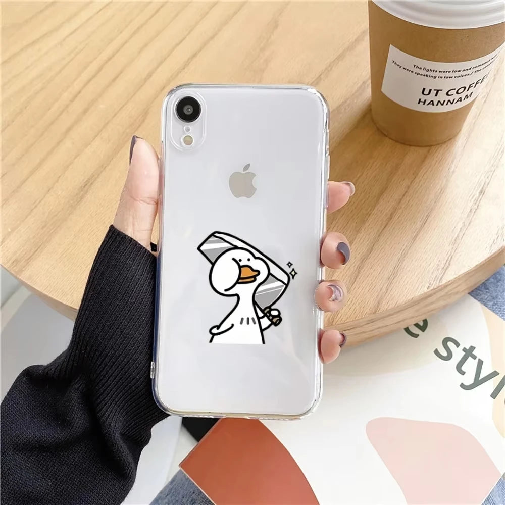 Funny Duck Phone Case For iPhone 16 15 14 13 12 11 Pro XS MAX 7 XR 8 7 Plus Clear Cover Fundas