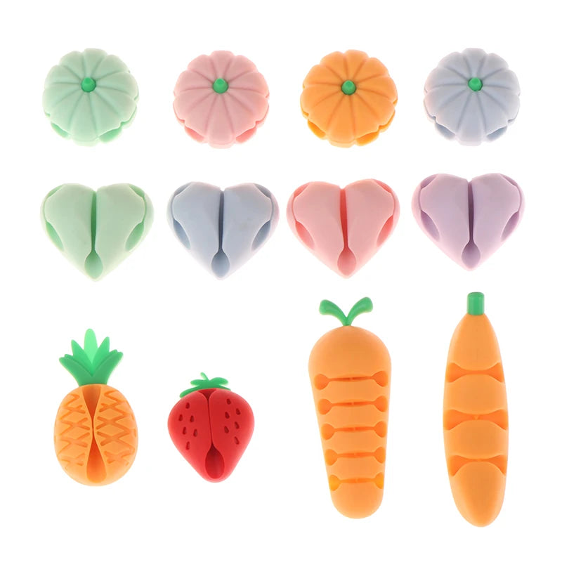 Mini Cable Organizer 2pcs/4pcs Cute Pineapple Heart-Shaped Silicone USB Cable Management Clips Desktop Wire Manager Cord Holder