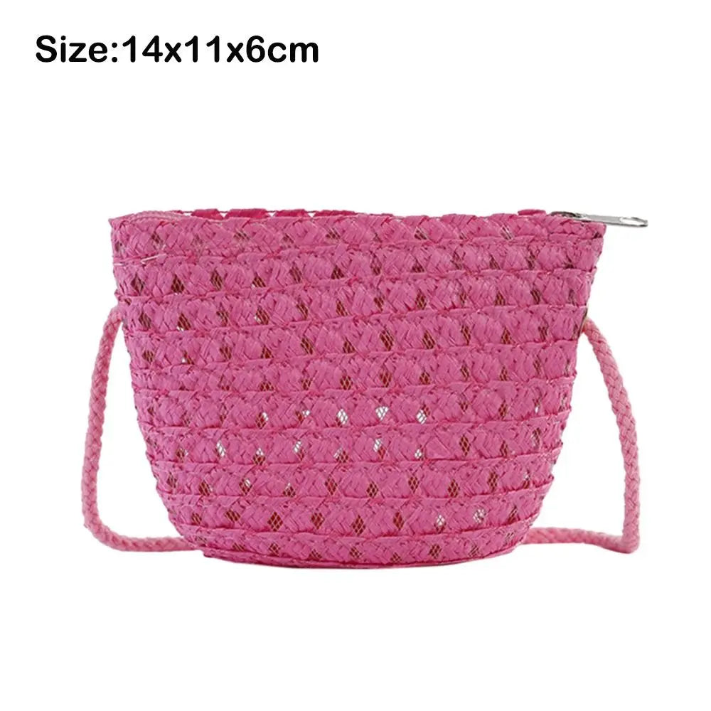 Hot Mini Straw Bag Hollow Handwoven Shoulder Handbag Crossbody Bag Kid Summer Beach Straw Bag Envelope Wallet for Wowen Girls