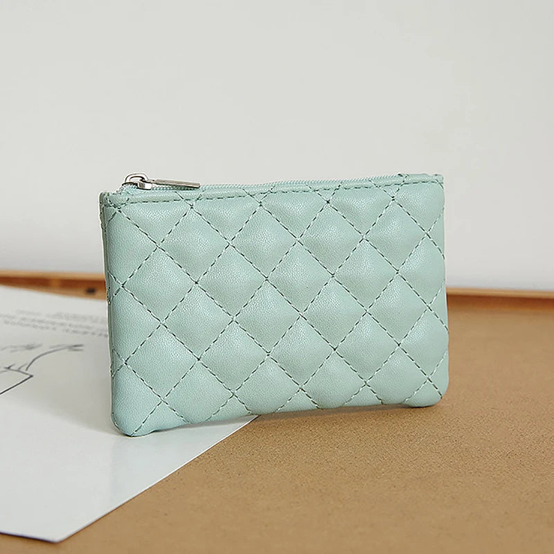 Women Small Coin Purse PU Leather Zipper Wallets Pouch Plaid Print Change Purses Business Card Holder Ladies Mini Coin Bag