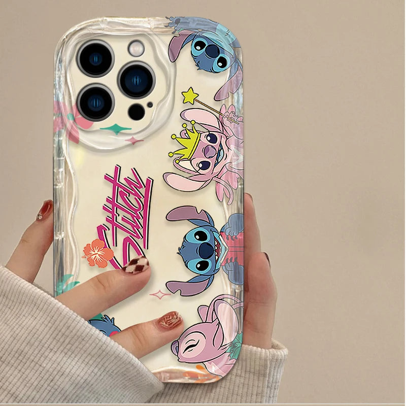 Disney Lovely Stitch 3D Wave Case For iPhone 16 15 14 13 12 11 Pro Max X XR XS 8 7 Plus SE 2020 Shockproof Clear Silicone Cover