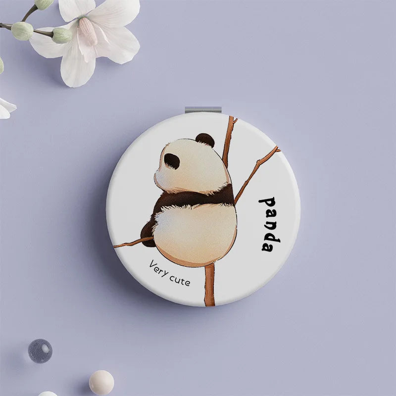 Portable Double-Side Folding Makeup Mirror Mini Round Cartoon Pattern Pocket Compact Vanity Handheld Mirror Travel Cosmetic Tool