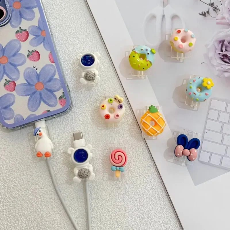 1Pc Cute Cartoon Decor Data Cable Protector Charging Cable Anti-break TPU Case for Girl Gadget for Extend Life of The Data Cable