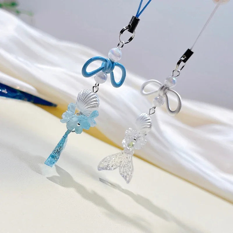 Acrylic Laser Bow Cherry Blossom Mermaid Mobile Phone Straps Phone Chain Pendant Universal Phone Keychain Backpack Decor