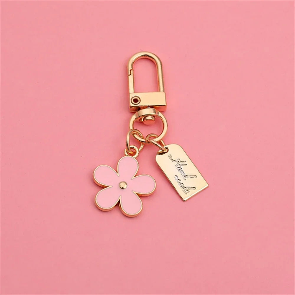 Cute Cherry Blossom Keychain Enamel Flower Pendant Key Chain Couple Car Key Holder Accessories For Women Girls Handbag Jewelry