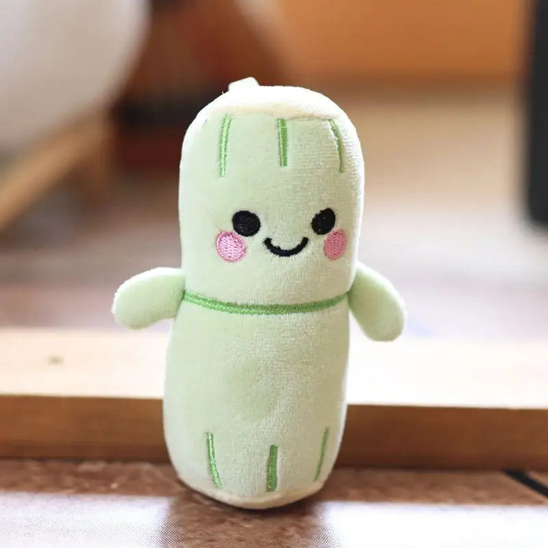 1 Piece Stuffed Fruit Sugarcane Bitter Gourd Creative Keychain Cute Emotion Plush Toy Backpack Pendant For Boys Girls Gifts
