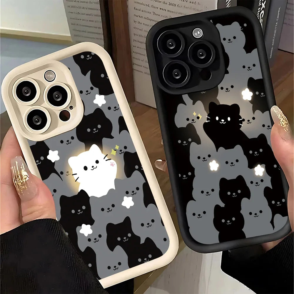 Cute Cartoon Cat Silicone Phone Case For iPhone 16 15 14 13 12 11 Pro Max XS X XR 7 8 Plus SE 2022 Shockproof Soft Bumper Cover