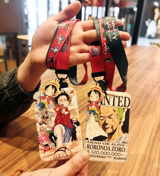 1 Set One Piece Anime Card Cases Card Lanyard Key Lanyard Cosplay Badge ID Cards Holders Neck Straps Keychains Luffy Zoro Ace