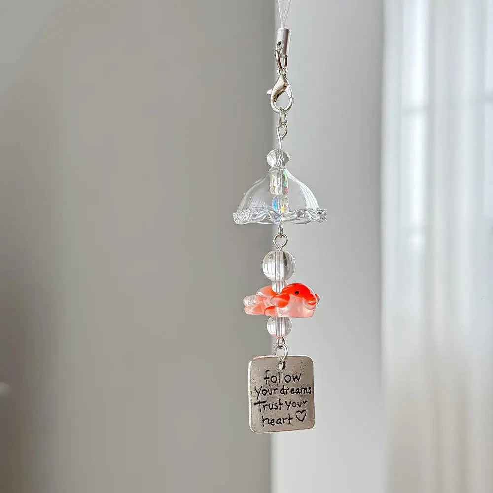 Phone Charm Strap Jellyfish Wind Chime Lily Flower Pendant Keychain Cute Key Phone Lanyard Women Girl Bag Ornament