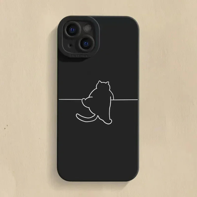 New Minimalist Cartoon Case For iPhone 11 12 13 14 15 Pro Max X XR XS 7 8 Plus SE 2 Kitten Shockproof Soft Silicone Bottom Cover