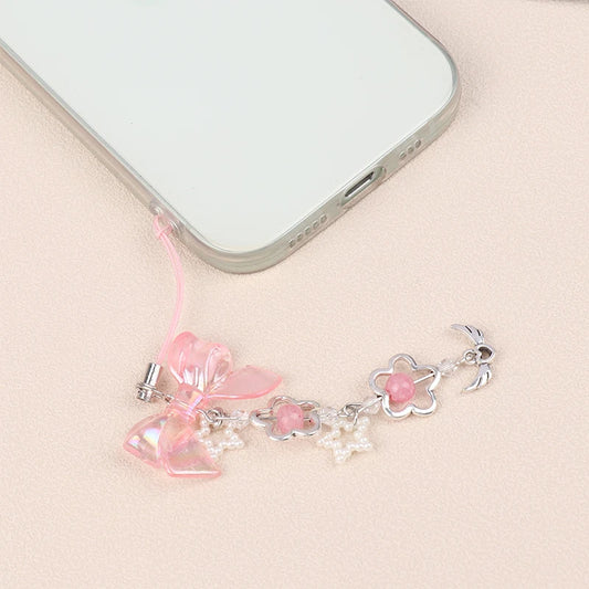 Kawaii Clear Heart Bow Knot Pendant Phone Charm Strap Camera Lanyard Sweet Cool Girl Jewelry Keychain