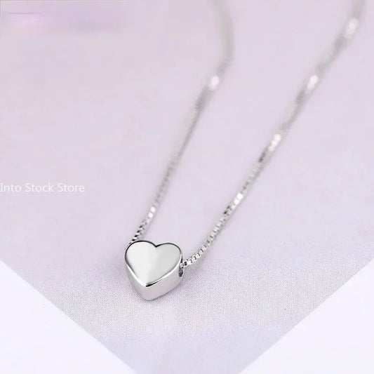 Fashion Minimalist Smooth Heart Shaped Pendant Necklace Silver Color Cute Charm Necklace for Women Korean Temperament Jewelry