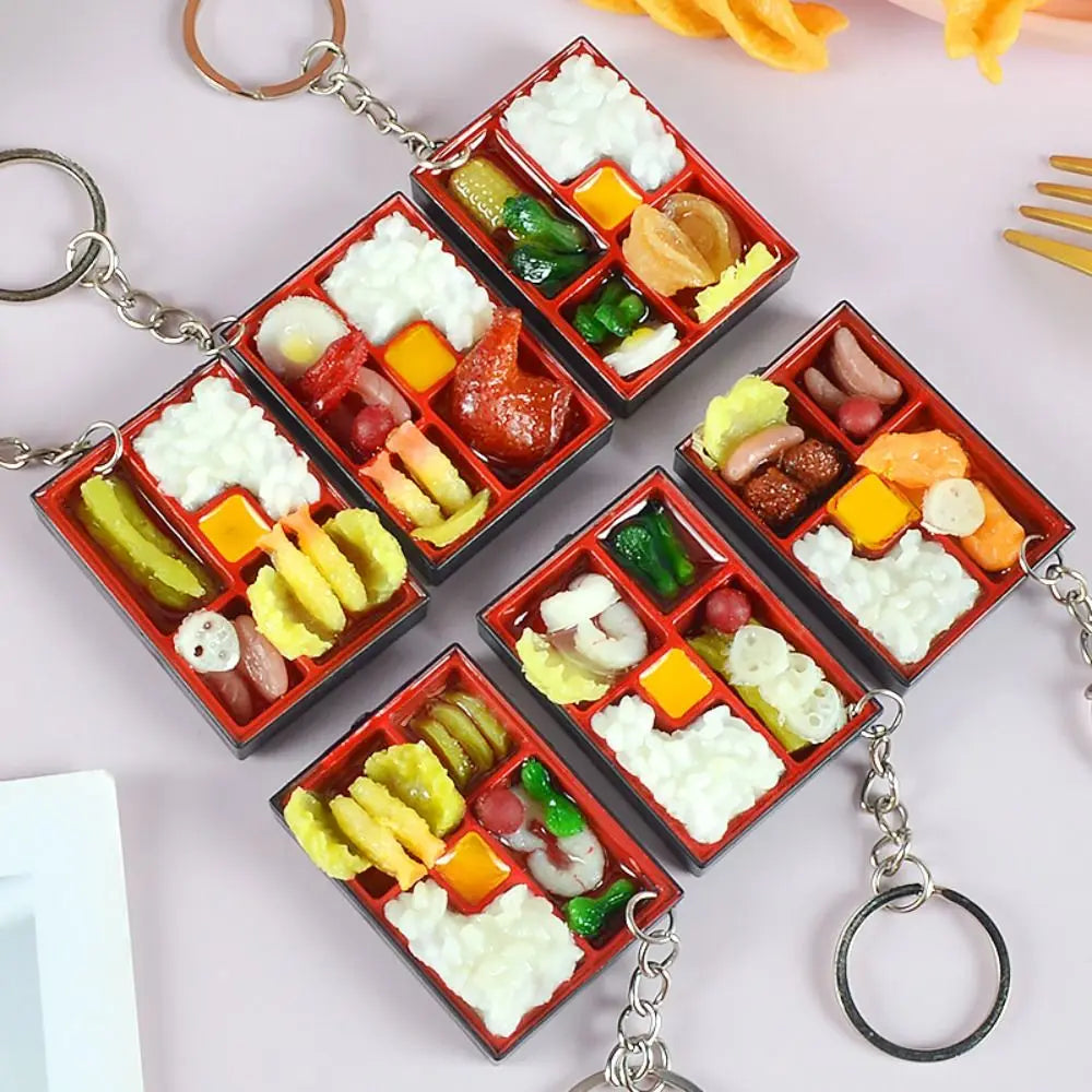 PVC Simulation Food Box Toy Keychain Scene Model Sushi Box Lunch Dollhouse Mini Sushi Keychain Creative Keyring