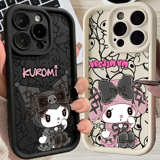 Kuromi My Melody Phone Case For iPhone 11 12 13 14 15 16 Pro Max Sanrio Thicken Case For iPhone 15 16 Plus Soft Protective Cover