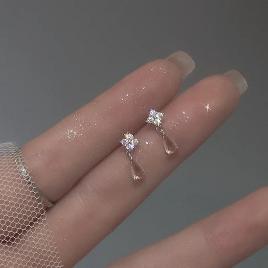 Korean Cute Ear Piercing Water Drop Earrings for Women Crystal Short Tassel Hypoallergenic Female Earrings Party Jewelry Brincos