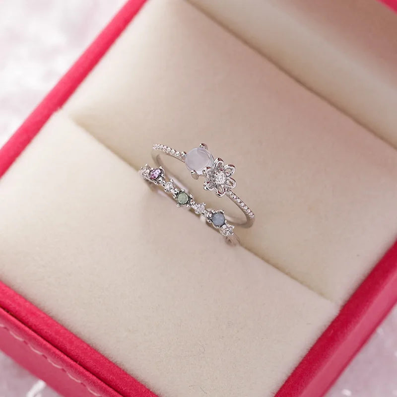 Korean Delicate Flowers Rings for Women Girls Temperament Micro-inlaid Crystal Zircon Finger Rings Party Jewelry Accessories