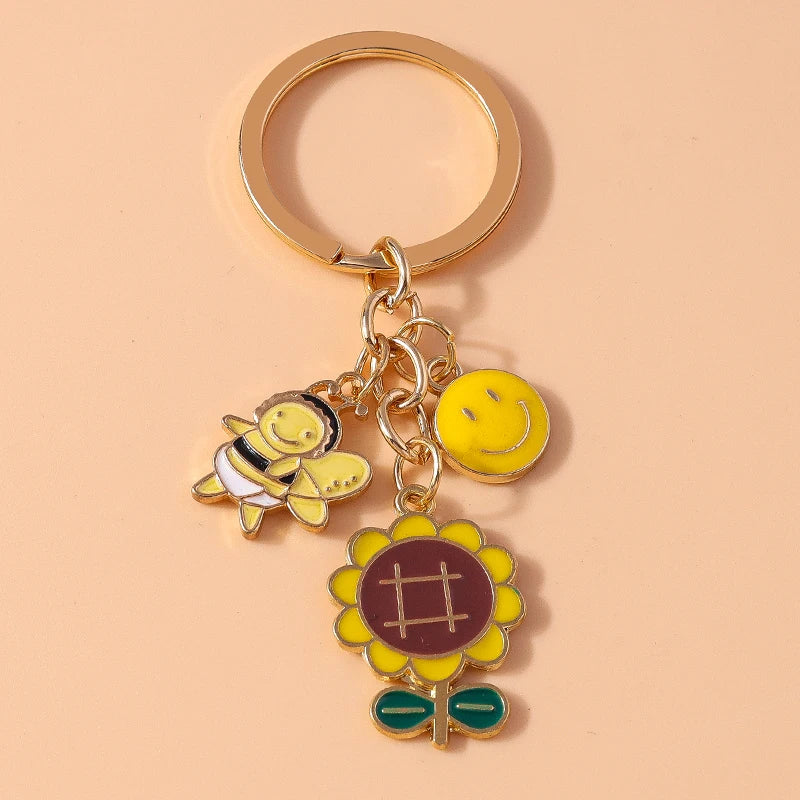 Cute Enamel Flower Keychain Butterfly Key Rings Pendants for Key Holder Women Girls Handbag Decor DIY Jewelry Gifts