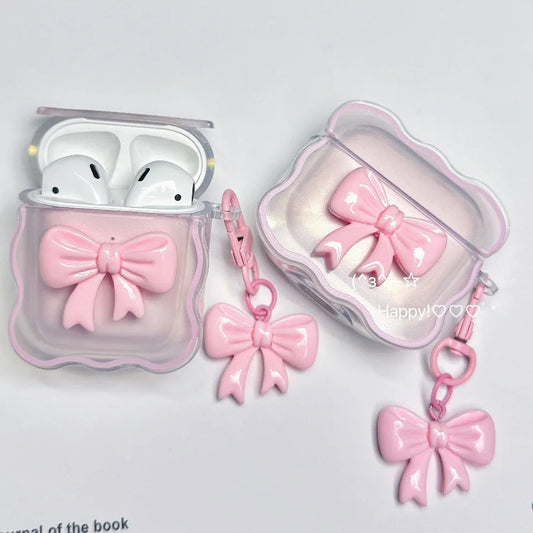 3D pink bow suitable for Apple AirPods 1/2/3/4 generation Bluetooth earphone protective case Pro2ND earphone case