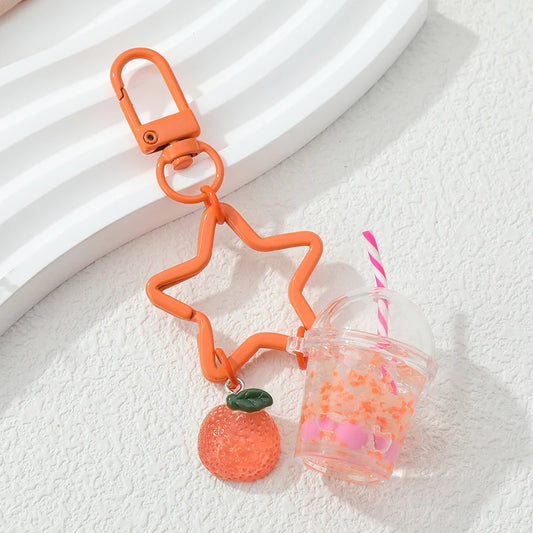 Cartoon  Keychains Cute Orange Fruit Juice Key Rings For Women Girls Friendship Gift Handmade Jewelry Decoration