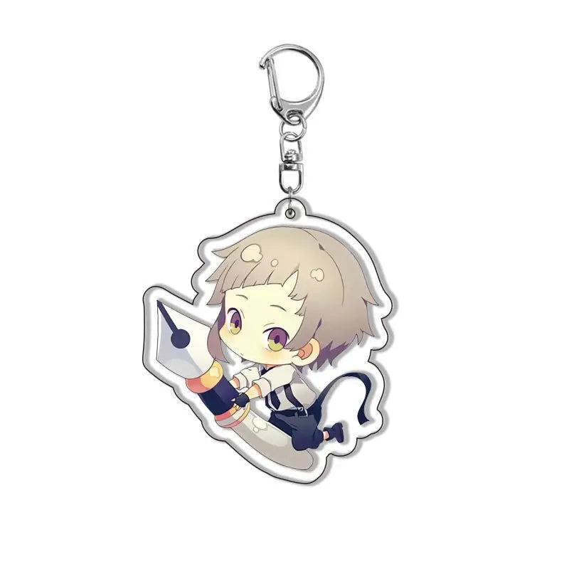 New Dogs Keychain Atsushi Nakajima Dazai Double Sided Transparent Acrylic Pendant Figure Key Holder Jewelry For Fans Accessories