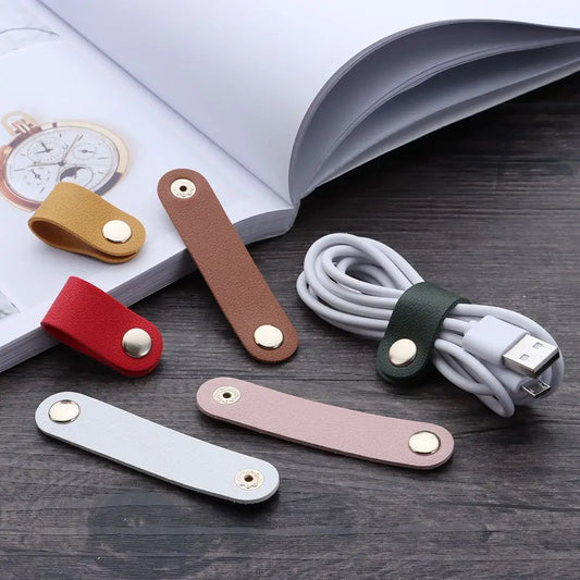 Cable Organizer Leather Wire Binding Data Cable Tie Management Bobbin Winder Marker Holder Tape Lead Straps Cord Holder