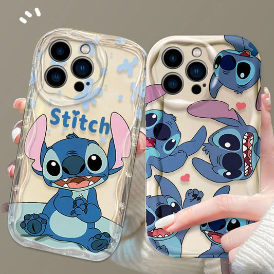 Disney Lovely Stitch 3D Wave Case For iPhone 16 15 14 13 12 11 Pro Max X XR XS 8 7 Plus SE 2020 Shockproof Clear Silicone Cover