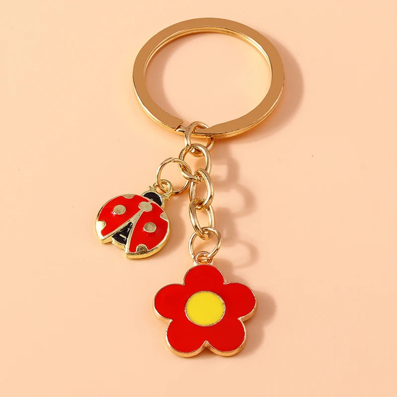 Cute Enamel Flower Keychain Butterfly Key Rings Pendants for Key Holder Women Girls Handbag Decor DIY Jewelry Gifts