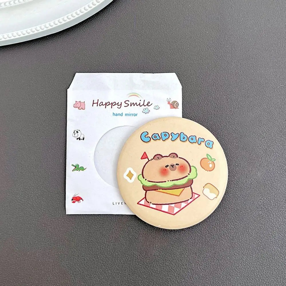 Cheese Biscuit Design Pocket Mirror Portable Foldable Mini Makeup Mirror For Travel Daily Use Cute Cartoon Style
