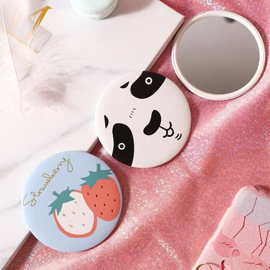 Cute Cartoon Dog Strawberry Panda Letter Small Makeup Mirror Portable Women Girls Makeup Round Mirror Compact Single-sided