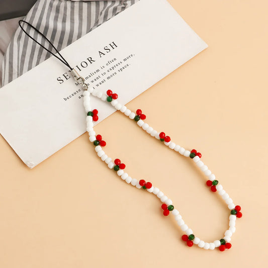 2023 Trendy Mobile Strap Phone Charm Cherry Beaded Phone Chain Jewelry For Women Anti-Lost Lanyard Gift Keychain Wholesales