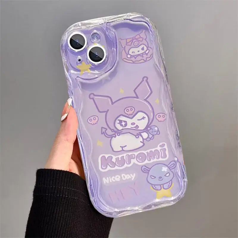 Cute Kuromi Melody Grip Tok Holder Wave Soft Phone Case For IPhone 15 Pro Max 14 11 12 13 Mini XR 6s 6 8 7 Plus X XS SE 2022