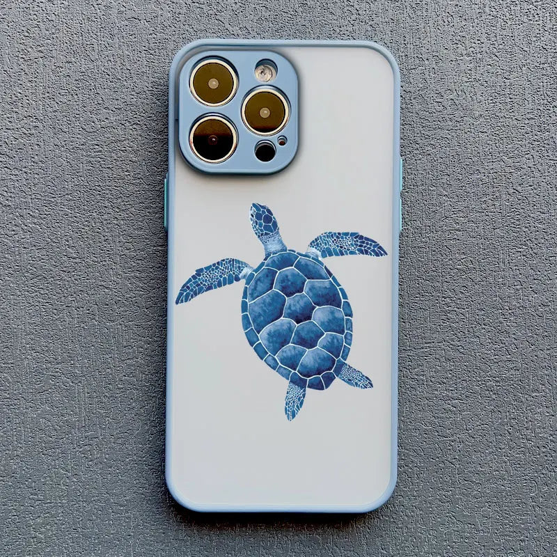 Cool Ocean Turtle Phone Case For iPhone 16 11 12 13 Pro Max Mini 15 14 Pro Max 7 8 Plus X XR Sea Blue Turtle Design Covers