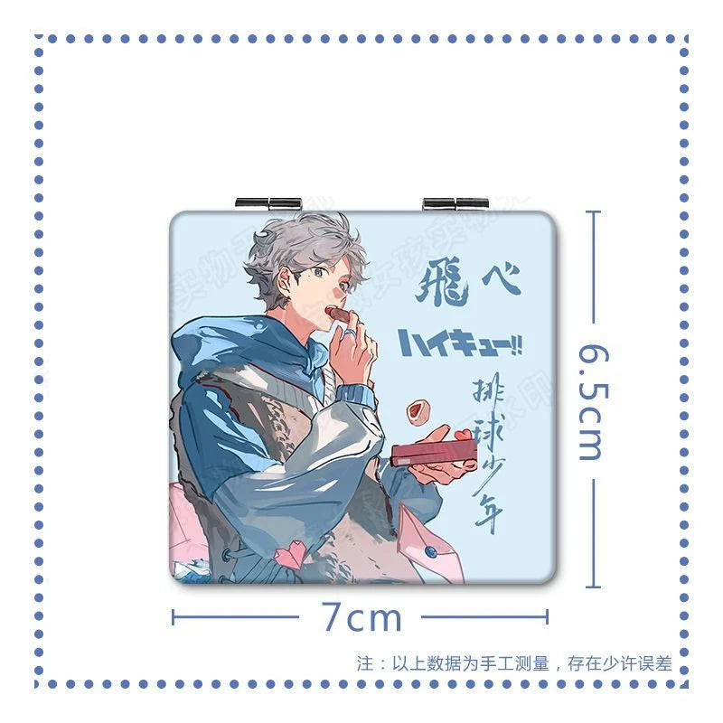 6x7cm, Haikyuu, Folding Double-sided Makeup Mirror, Portable Travel, Mini Light Compact, Anime Cute Girls Kids,Magnifying,Square
