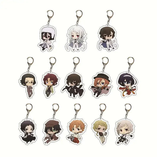 New Dogs Keychain Atsushi Nakajima Dazai Double Sided Transparent Acrylic Pendant Figure Key Holder Jewelry For Fans Accessories