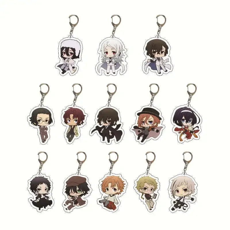New Dogs Keychain Atsushi Nakajima Dazai Double Sided Transparent Acrylic Pendant Figure Key Holder Jewelry For Fans Accessories
