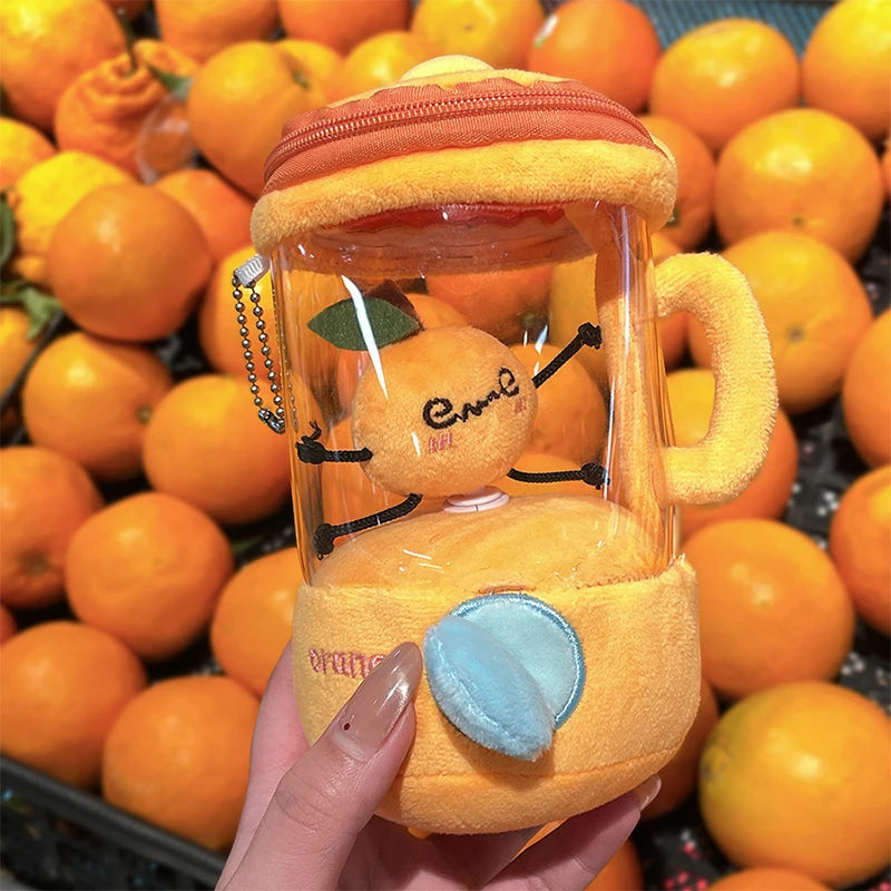 Cute Cartoon Fruit Juicer Plush Toy Keychain Funny Drawstring Rotating Stuffed Doll Keychain Creative Backpack Decoration Gifts