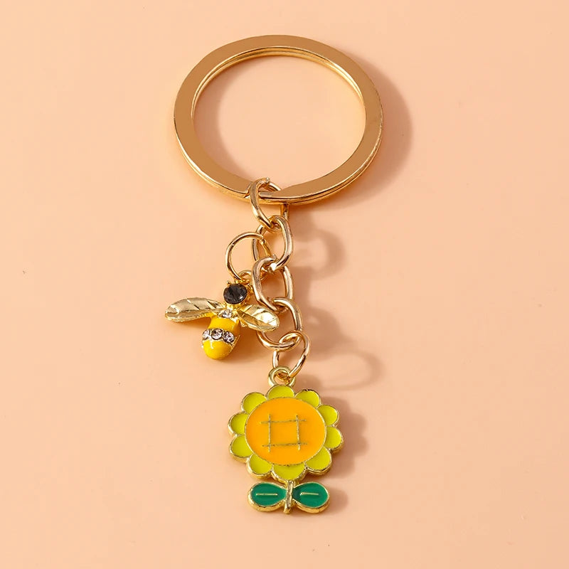 Cute Enamel Flower Keychain Butterfly Key Rings Pendants for Key Holder Women Girls Handbag Decor DIY Jewelry Gifts