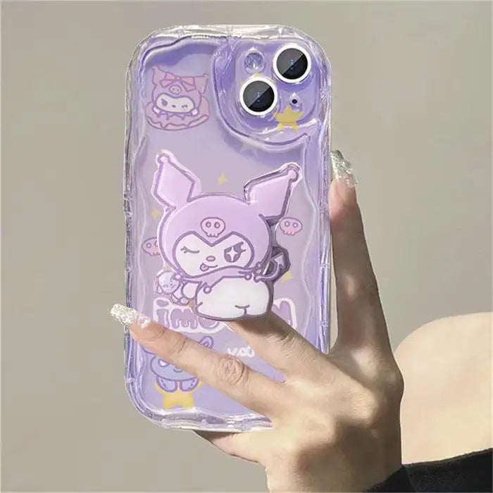 Cute Kuromi Melody Grip Tok Holder Wave Soft Phone Case For IPhone 15 Pro Max 14 11 12 13 Mini XR 6s 6 8 7 Plus X XS SE 2022